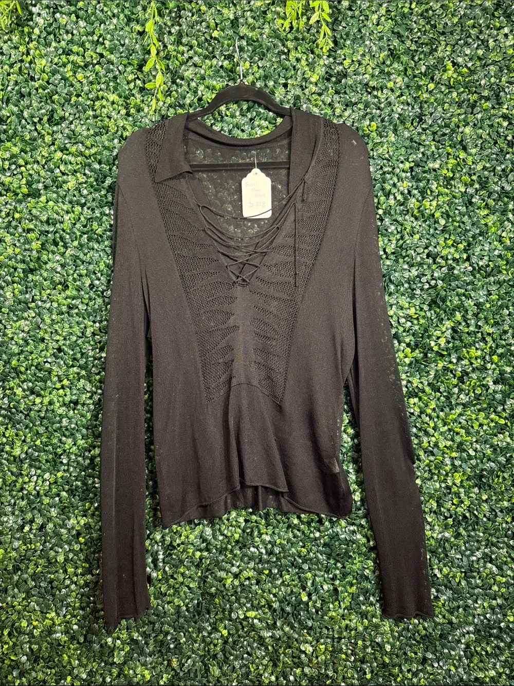 Gucci Black Lace-Up Knit Long Sleeve Top